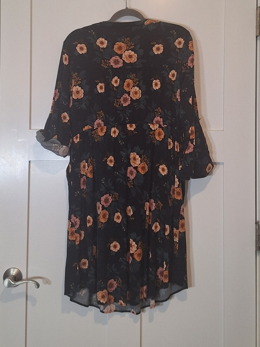 TORRID Floral Challis Zip Front Shirt Dress Knee Length Pockets Black Peach 1X - Picture 12 of 16